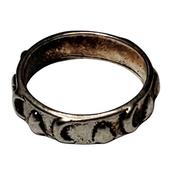 Silver Tone Moon Heart Design Sz 7.5 Unsigned - Picture 2 of 5